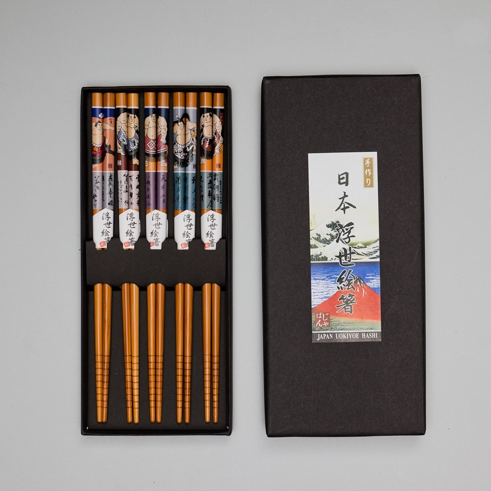 天然竹製 箸 5膳セット 浮世絵相撲絵 ギフトBOX入り お箸 おはし | 箸