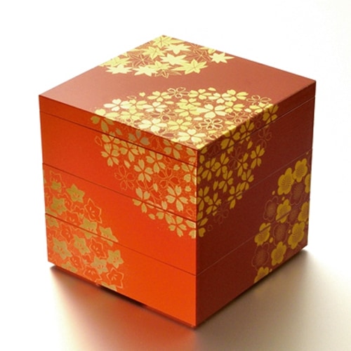 5寸 三段 重箱 花丸春秋（古代朱） 【 運動会 大型 弁当箱 おしゃれ 3