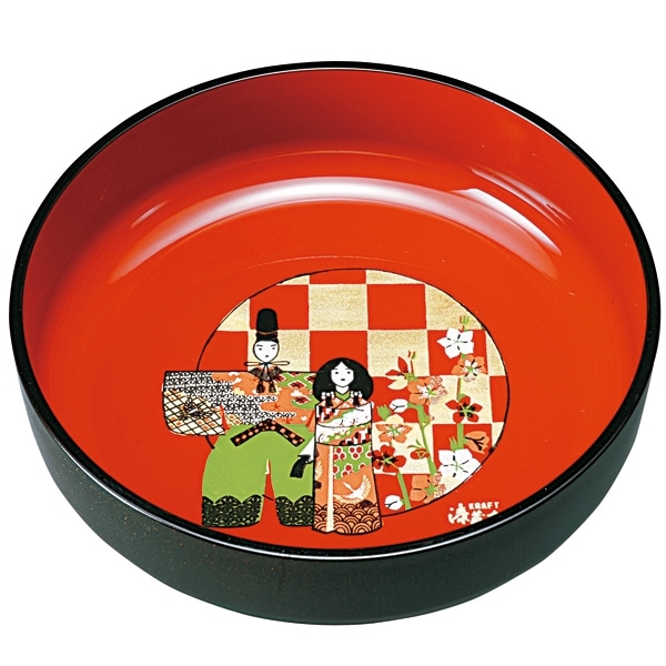 手描き蒔絵　菓子鉢 紀州塗り 7寸 菓子鉢 朱 格子雛 【ひな祭り 20.7cm 和 丸 菓子