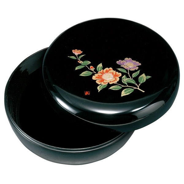 菓子器 菓子鉢 蓋付き 紀州塗り 6寸 菓子器 黒 山茶花 お菓子入れ