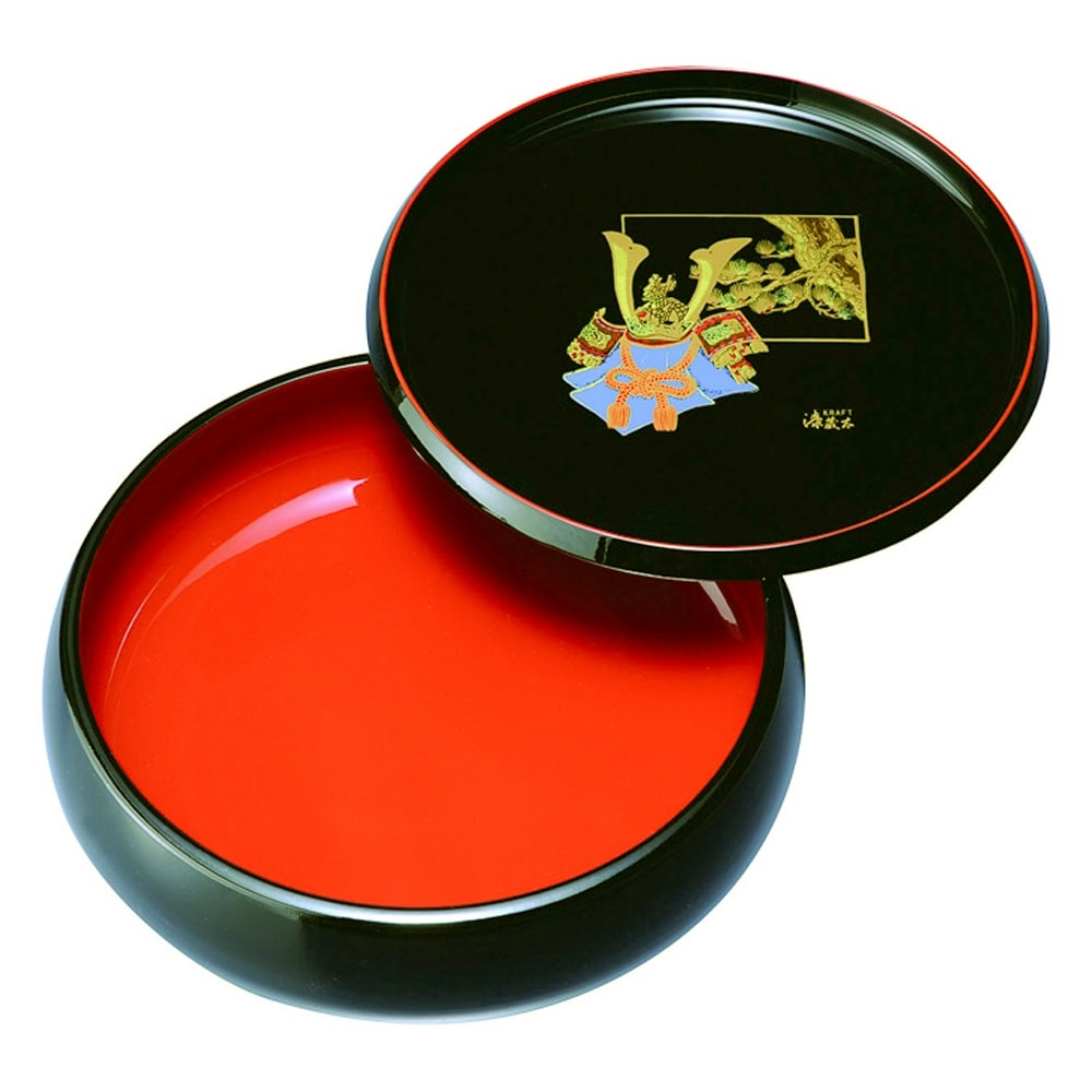 菓子器 菓子鉢 蓋付き 紀州塗り 8寸 丸盆付ボール 黒 金蒔絵 ほまれ兜