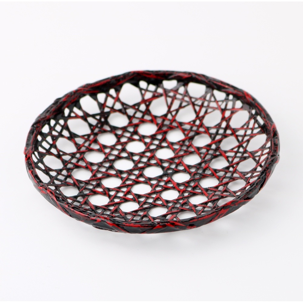 籃胎漆器 カゴ お盆 茶筒 茶托 まとめ売り 新品！籃胎漆器 らんたいしっき 丸盆 菓子器 茶托5枚セット