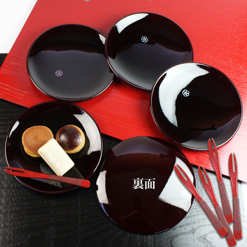 漆器 銘々皿 紀州塗り 4.5寸 14cm 総溜 明月 セット 5枚入