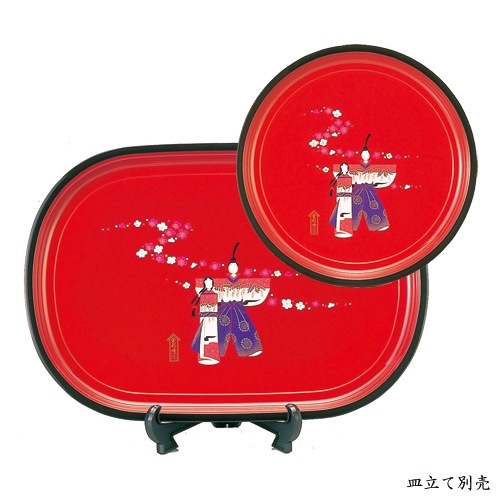 紀州塗り 小判盆・丸盆セット 香り雛 【ひな祭り 飾り 置物 玄関 飾り
