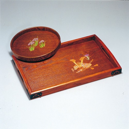 【新品】輪島塗　長手膳　長手盆　漆器 膳 バラのデザイン 木箱付き 天然木製 長手盆・丸盆セット 金彩兜 漆塗り | 盆・膳・トレー,丸盆