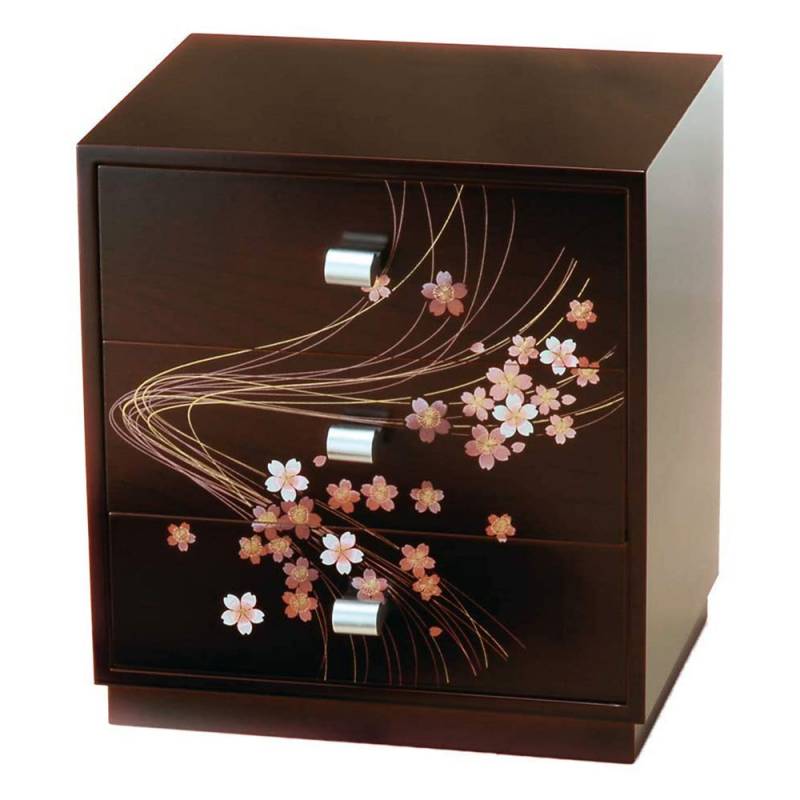 紀州塗り 木製三つ引きタンス 舞桜 三段 和風 和室 おしゃれ