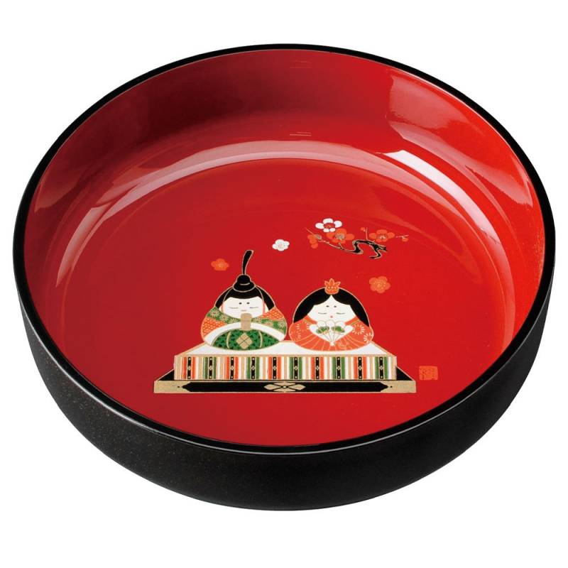 紀州塗り 7寸 20.7cm 菓子鉢 朱 招福雛 お菓子入れ 桃の節句 和風 和室