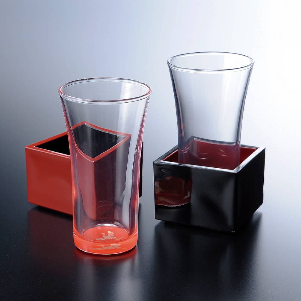 新品 紀州塗 硯箱 山水 高級漆器 紀州塗り ぬりもん de Verre 一口グラス マスセット 赤 黒 ペアセット