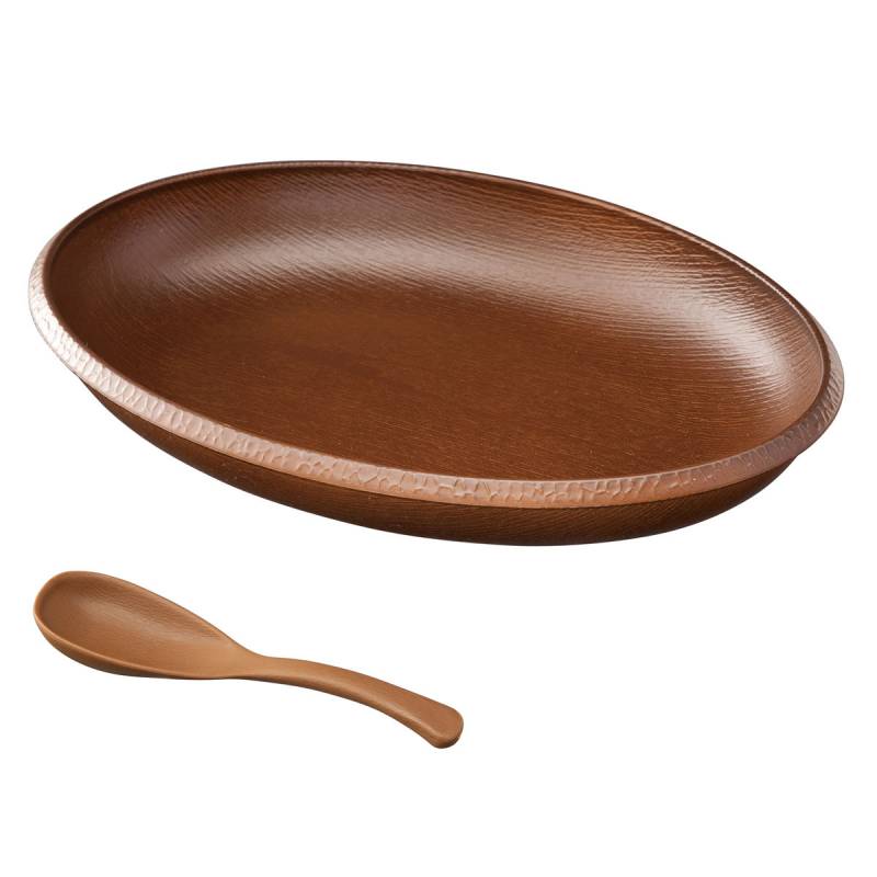 木製楕円形プレート ブラウン こもれび オーバルプレート ブラウン 26.2cm スープスプーン付き 食洗