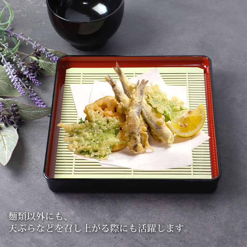 そば皿 すのこ 角そば皿 黒内朱 山中塗り 日本製 19.2cm 蕎麦皿