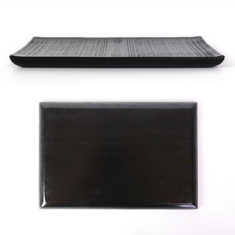 木製 長方形 プレート 2枚 黒赤模様 約24cm 珍味入れ 新品 木製