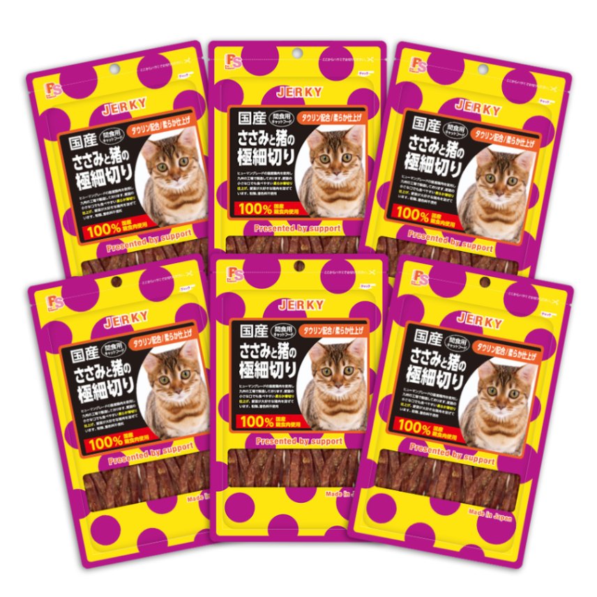 国産 猫用 ジャーキーシリーズ ささみと猪の極細切り 6パックセット