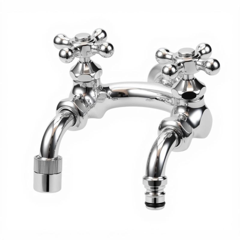 U型二口庭水栓（メッキ）｜ガーデン水栓 二股 ホース接続 散水 G207U-M