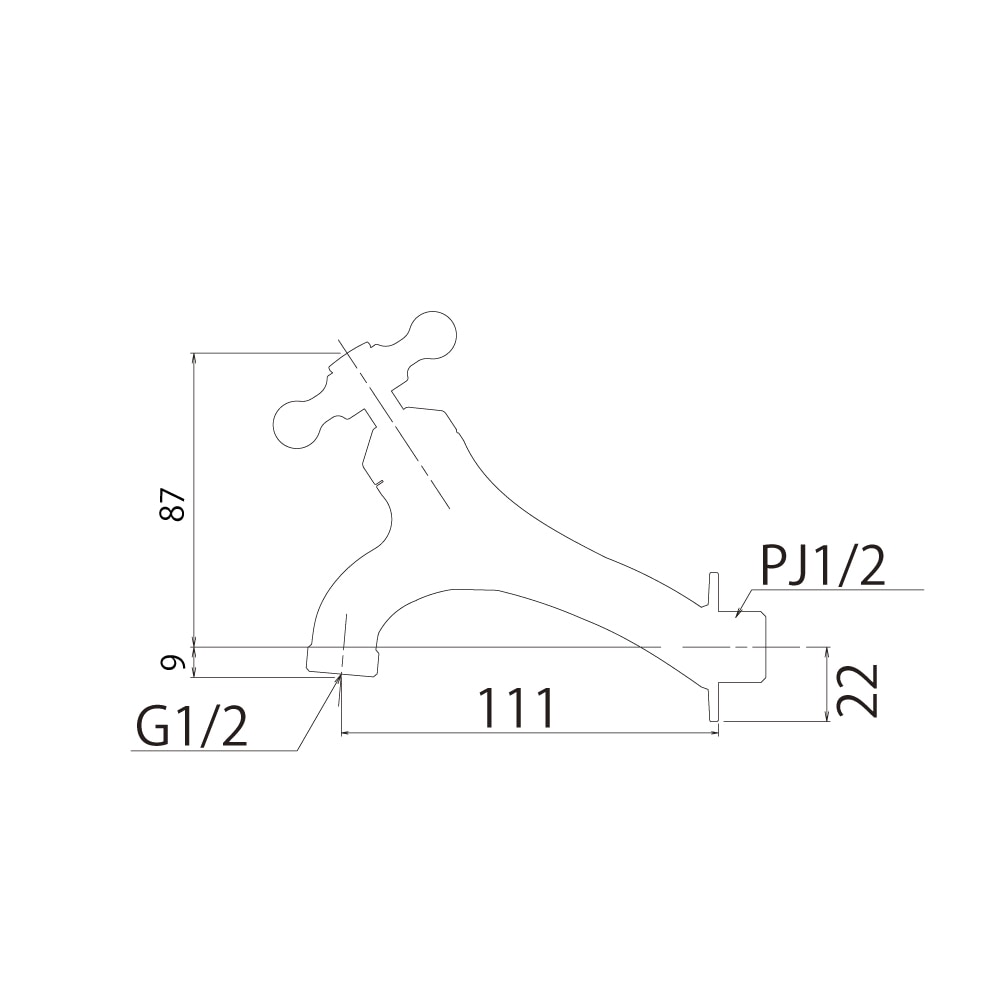 T14型胴長横水栓（メッキ）屋外 蛇口 耐寒  胴長横水栓