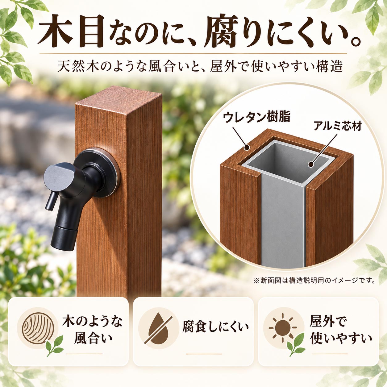 木目桧皮（ひわだ） スタンダード水栓柱