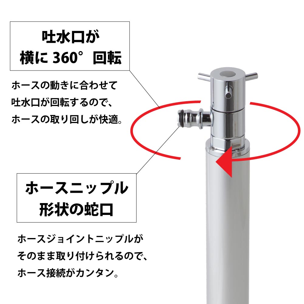 スプリンクルは、吐水口がホースの動きに合わせて回転するため、散水や掃除が快適。