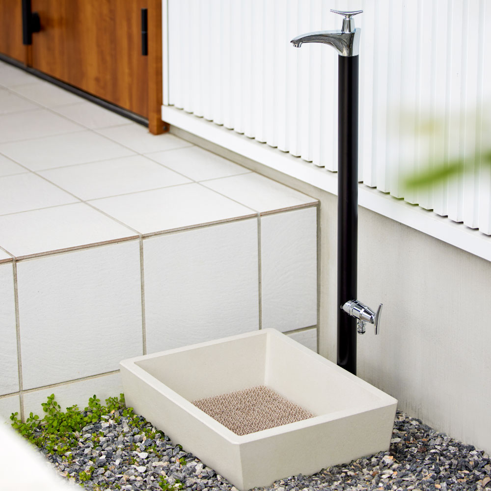 スクエアパン深型（ホワイト）｜ガーデンパン 屋外水栓パン