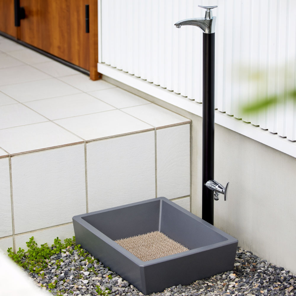 スクエアパン 深型 グレー 屋外水栓パン