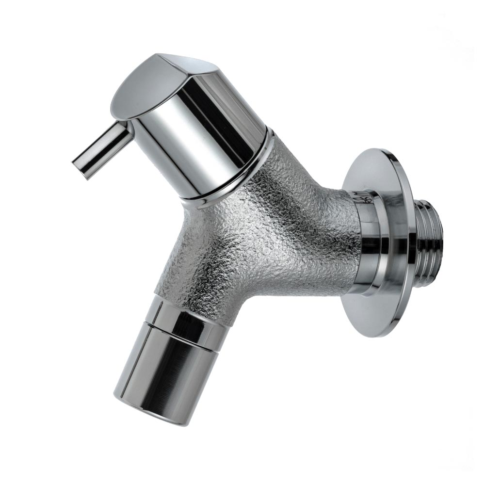 横水栓 チェロ（鋳肌メッキ） 屋外 デザイン 蛇口 横水栓