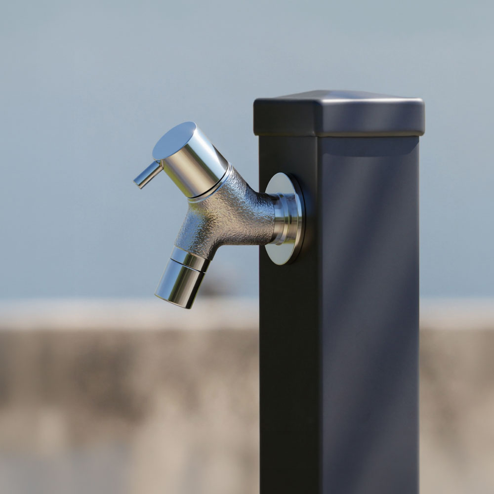 横水栓 チェロ（鋳肌メッキ） 屋外 デザイン 蛇口 横水栓