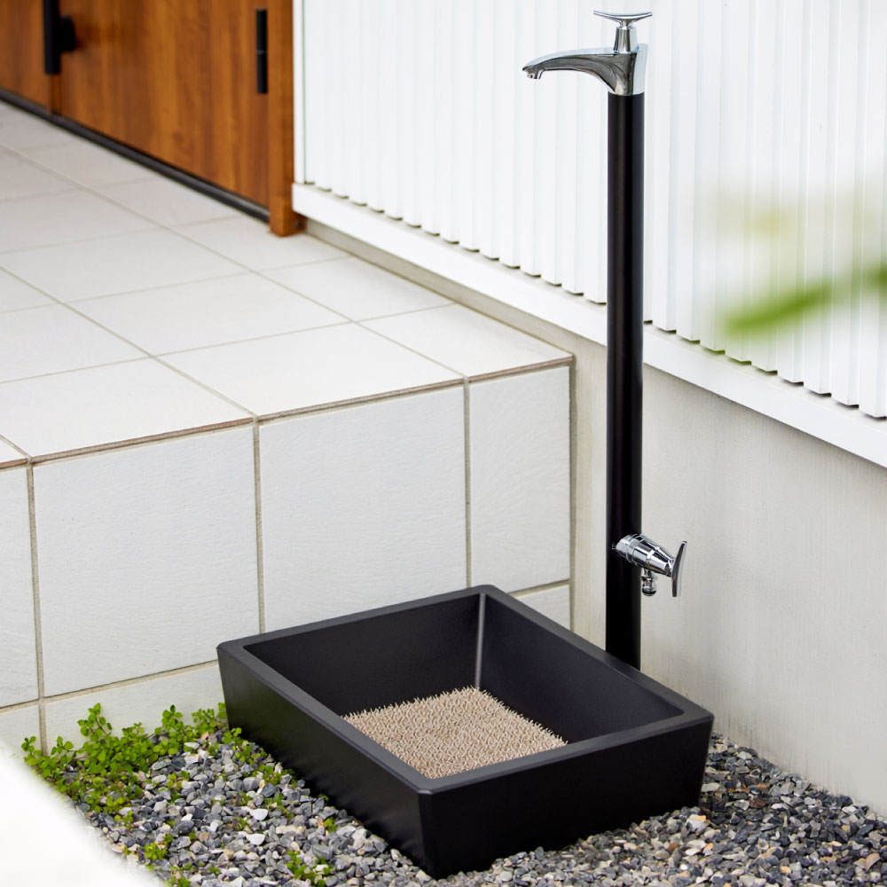 スクエアパン 深型 ブラック 屋外水栓パン