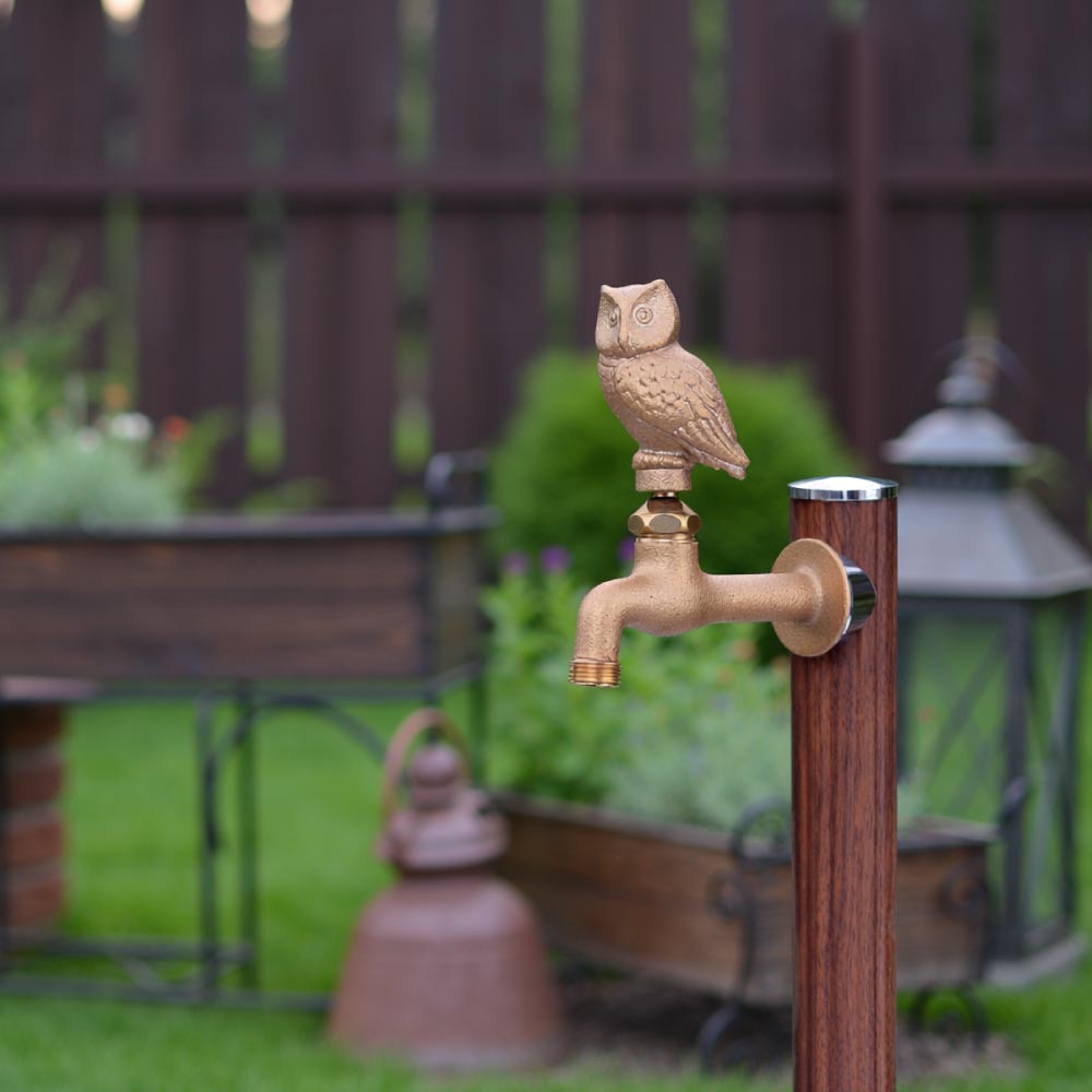 おしゃれな梟のガーデン水栓（胴長・鋳肌）｜動物の形をした、レトロな