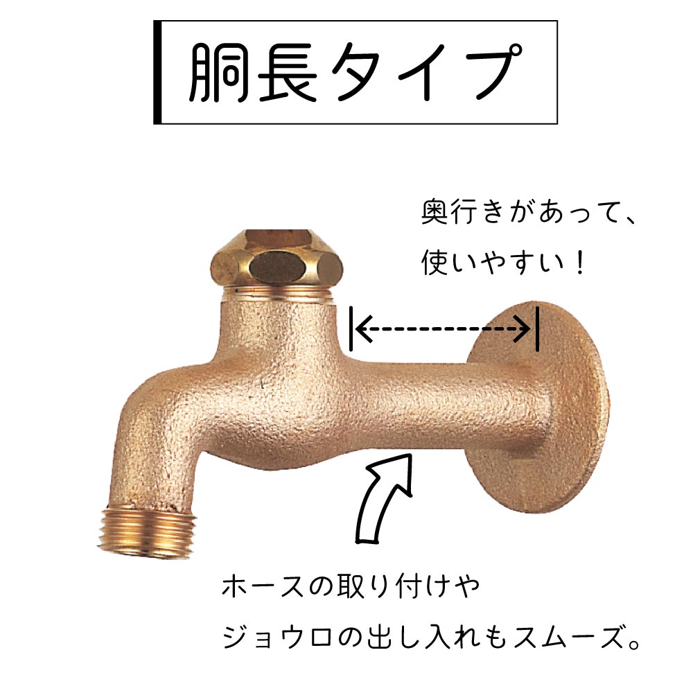 胴長横水栓 (カエルハンドル・鋳肌) DN13-FR 屋外 外水栓 庭 ガーデン ユニーク レトロ 蛇口 交換 胴長水栓