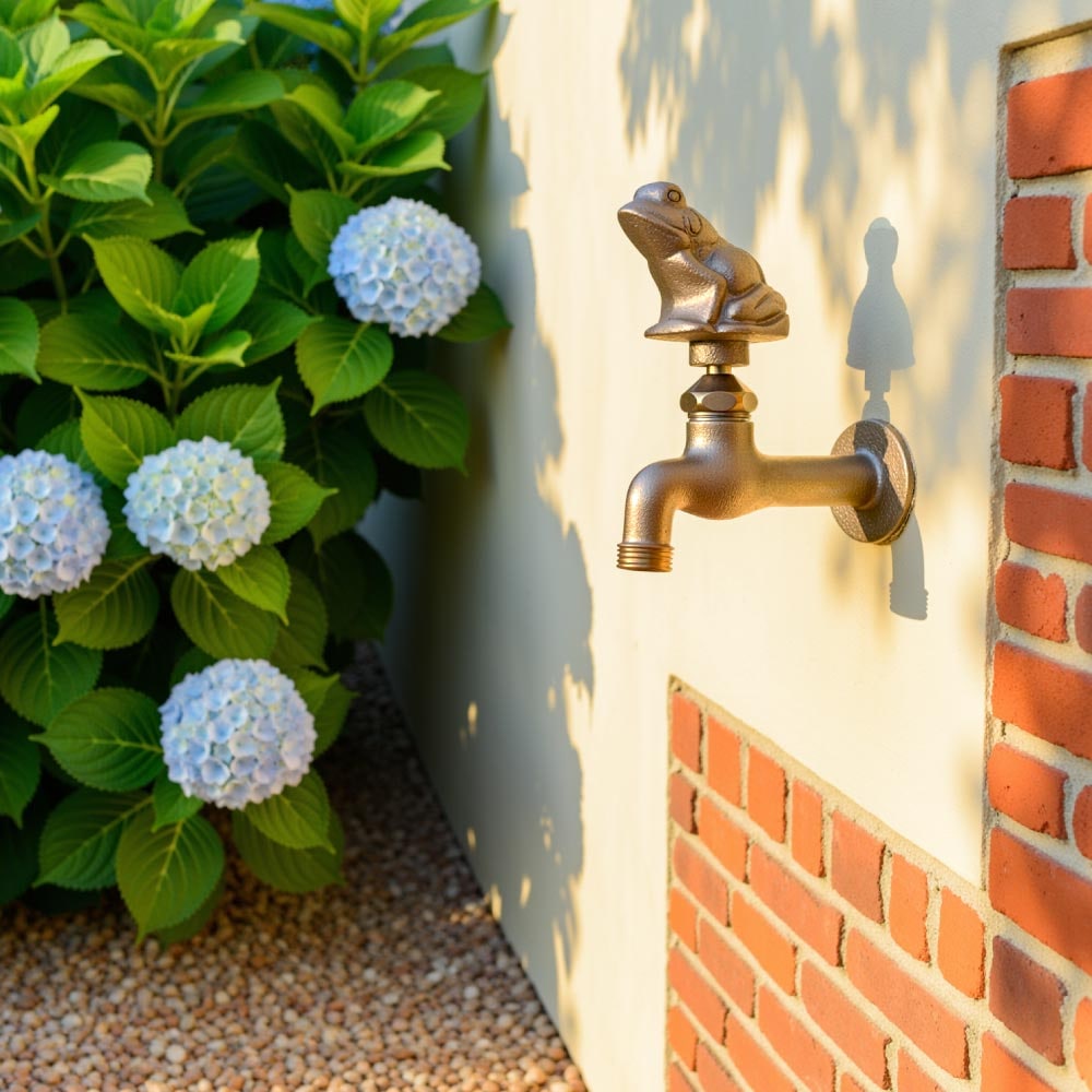 ユニークな蛙のガーデン水栓（胴長・鋳肌）｜動物の形をした、レトロな