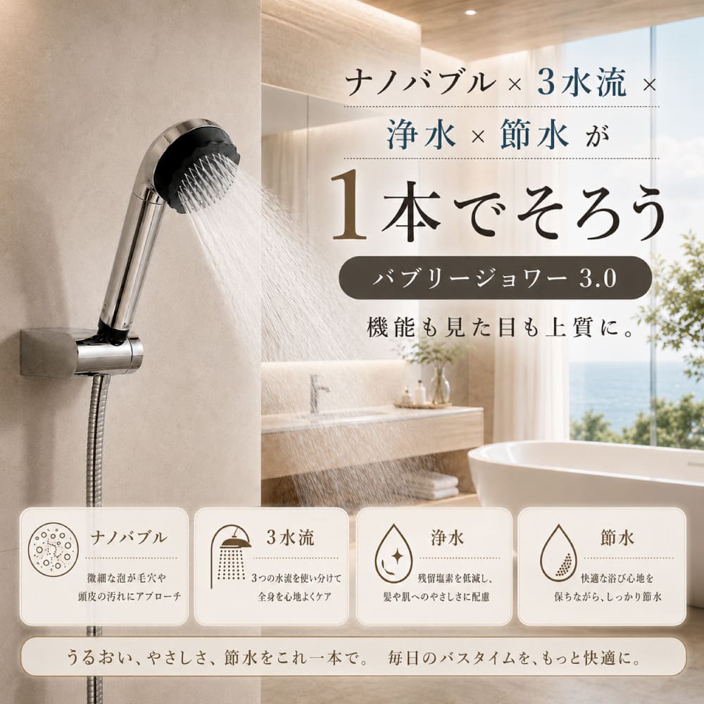 バブリージョワー3.0 クロム｜浄水・ナノバブル・3水流のシャワー