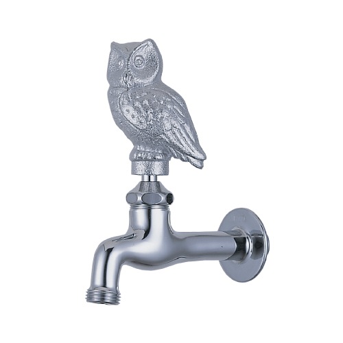 胴長横水栓（フクロウハンドル・メッキ）屋外 蛇口 胴長横水栓