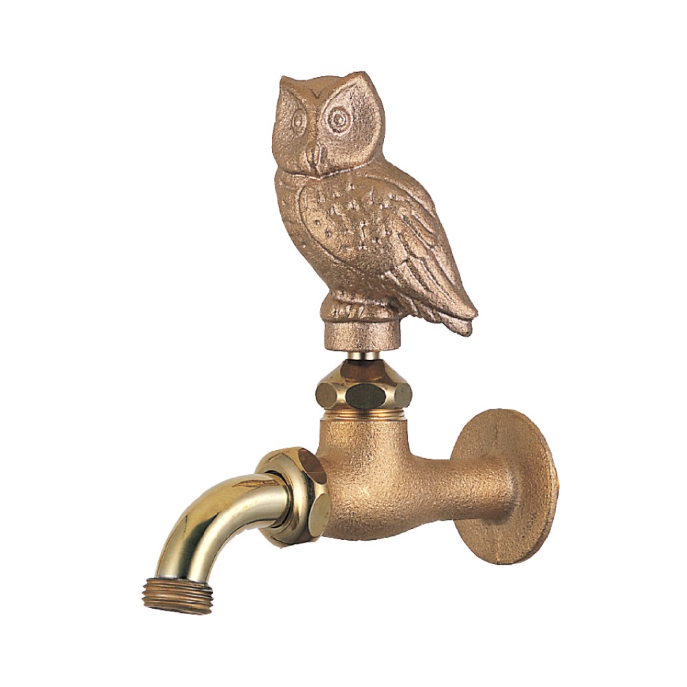 おしゃれな梟の屋外水栓（万能ホーム胴長・鋳肌）｜動物の形をした