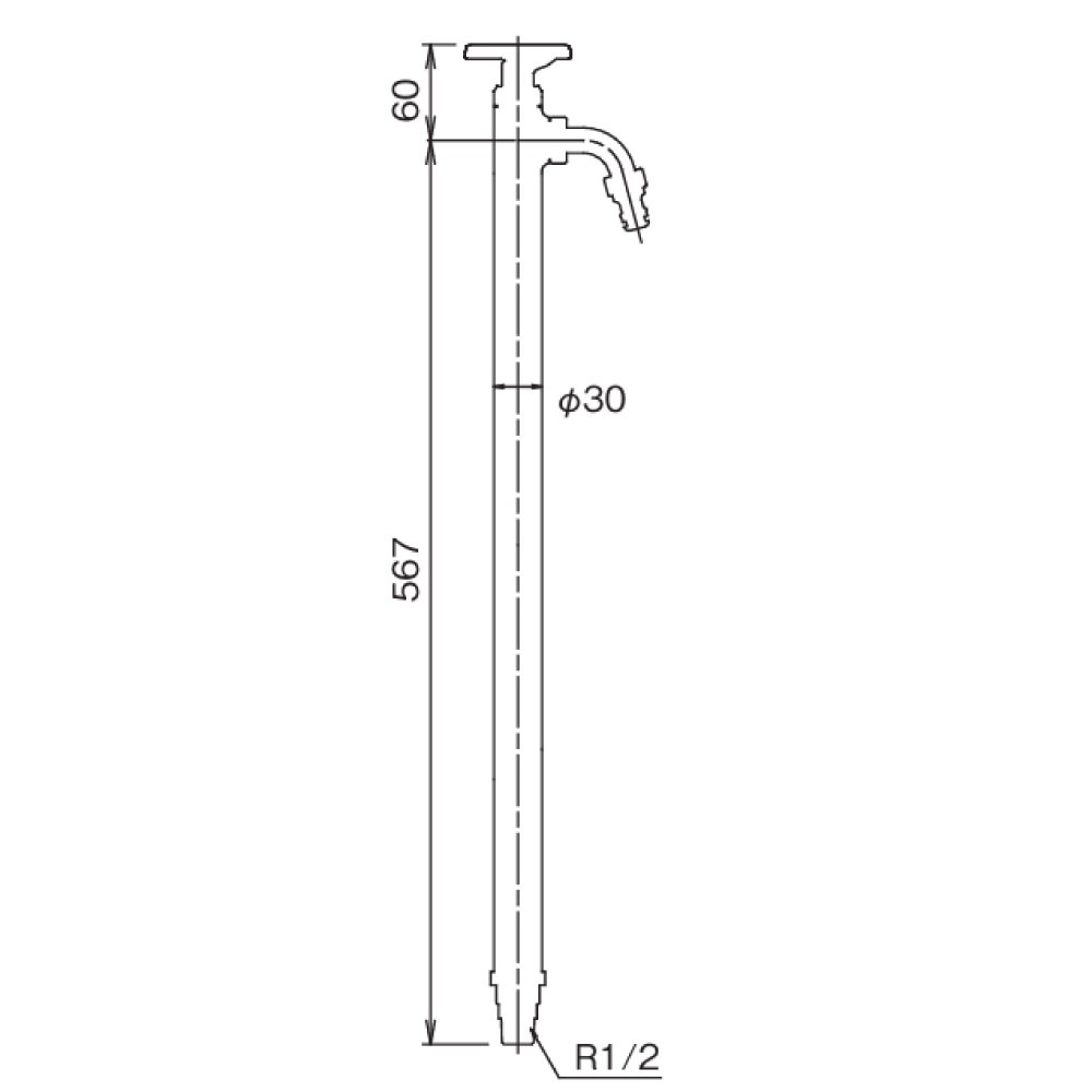 スプリンクルスリム3D バルブハンドル 500㎜ ホワイト ミニ水栓柱