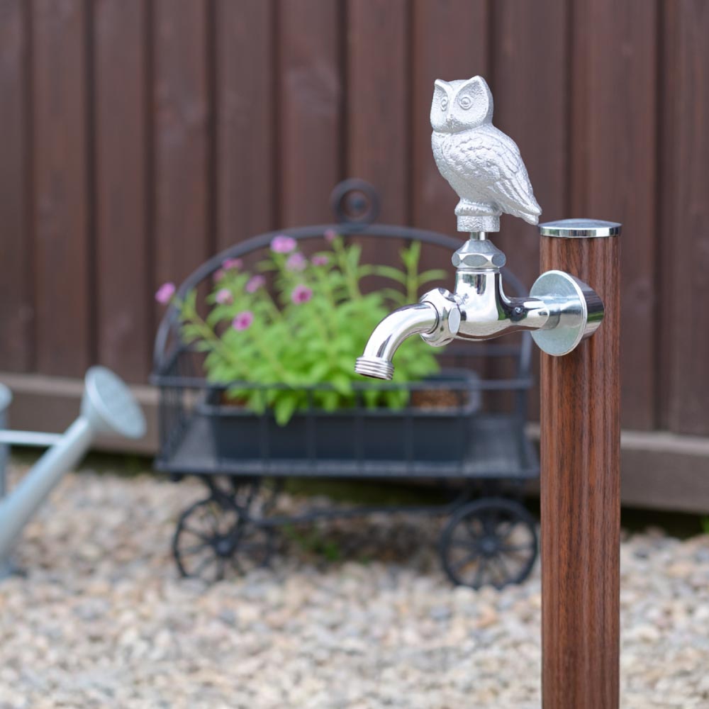 万能ホーム胴長水栓 フクロウハンドル メッキ 屋外 蛇口 アンティーク 万能ホーム胴長水栓