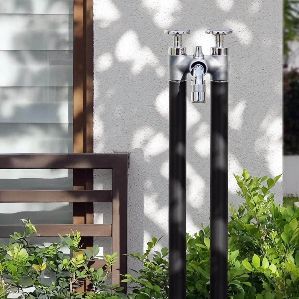 混合水栓柱 ツインクルピラー｜おしゃれな混合立水栓・2口タイプ｜屋外