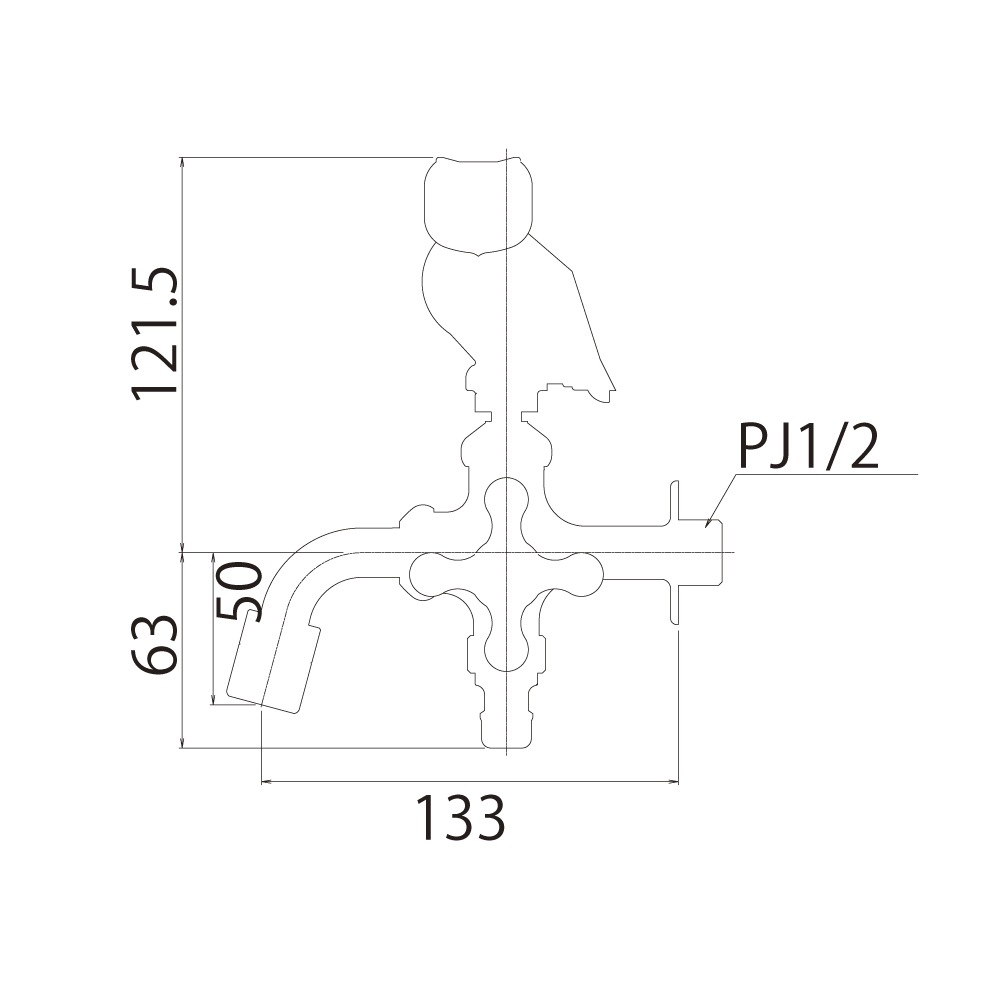二口万能胴長水栓 フクロウハンドル 鋳肌 二口/三口水栓