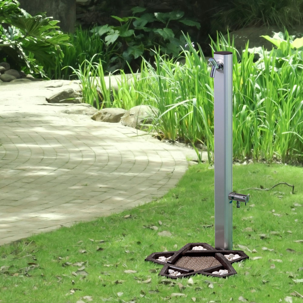 二口 水栓柱 レゼーナ 1200mm（シルバー）｜おしゃれな2口立水栓｜全長