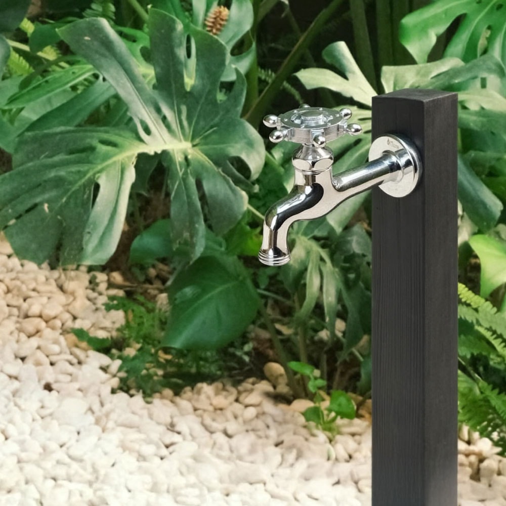 胴長横水栓（ラダーハンドル・メッキ） 屋外 蛇口 胴長横水栓