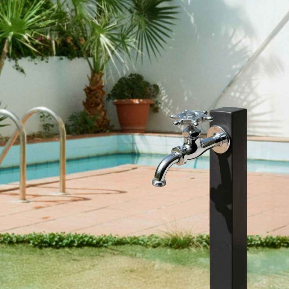 万能ホーム胴長水栓 （ラダーハンドル・メッキ）｜舵の形をした