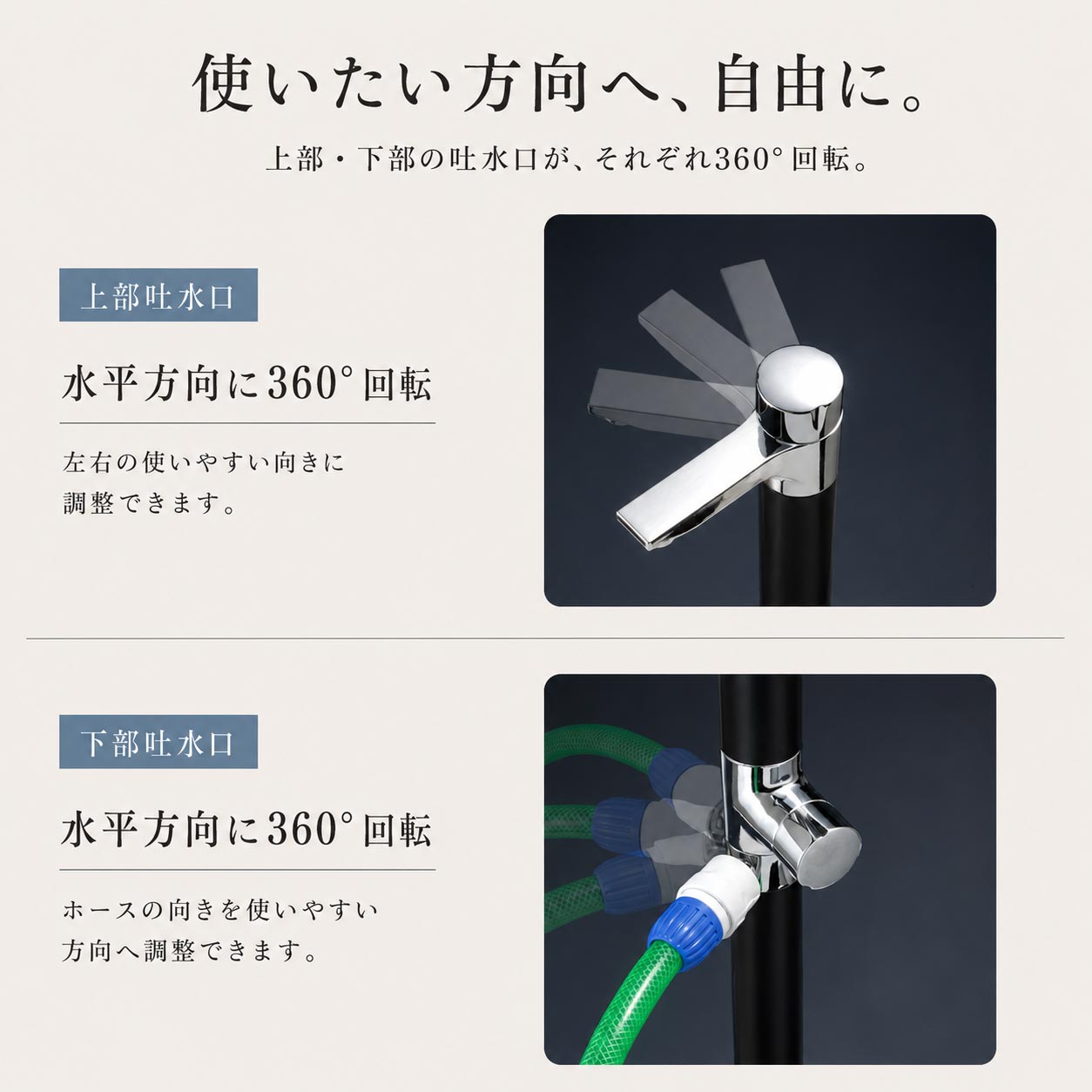 リベルタⅡ（ブラック）｜蛇口一体型のホース接続対応屋外立水栓 G16LB