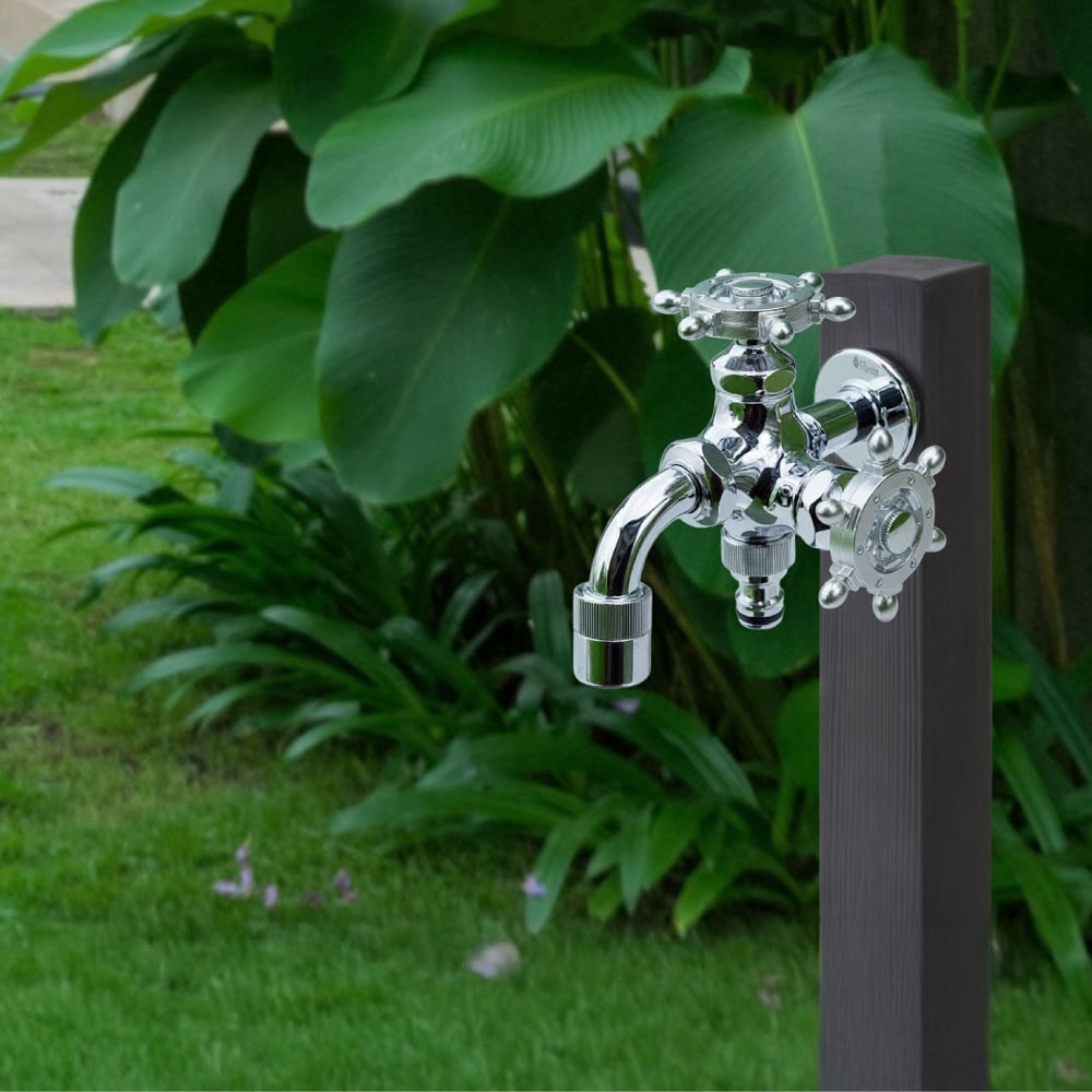 二口万能胴長水栓 ラダーハンドル メッキ 二口/三口水栓