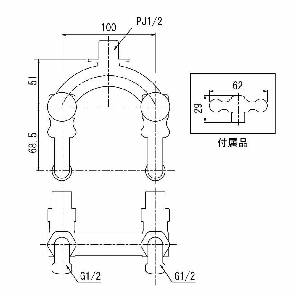 鍵付きU型二口庭水栓（メッキ） 二口/三口水栓