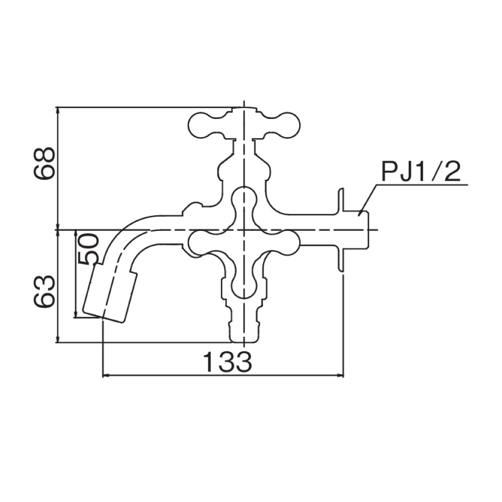 二口万能胴長水栓(メッキ) FBD16-M 二口/三口水栓