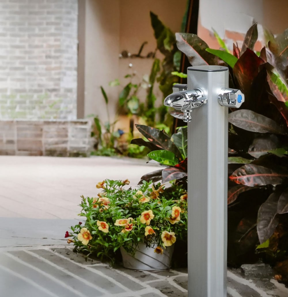 混合水栓柱 レゼーナ 900mm 切替栓付き 湯水混合水栓柱