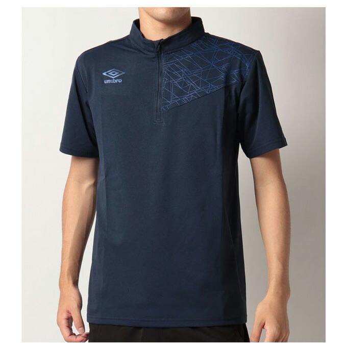 ネイビーのみ】UMBRO（アンブロ）半袖ハーフジップシャツ（UUUSJF55