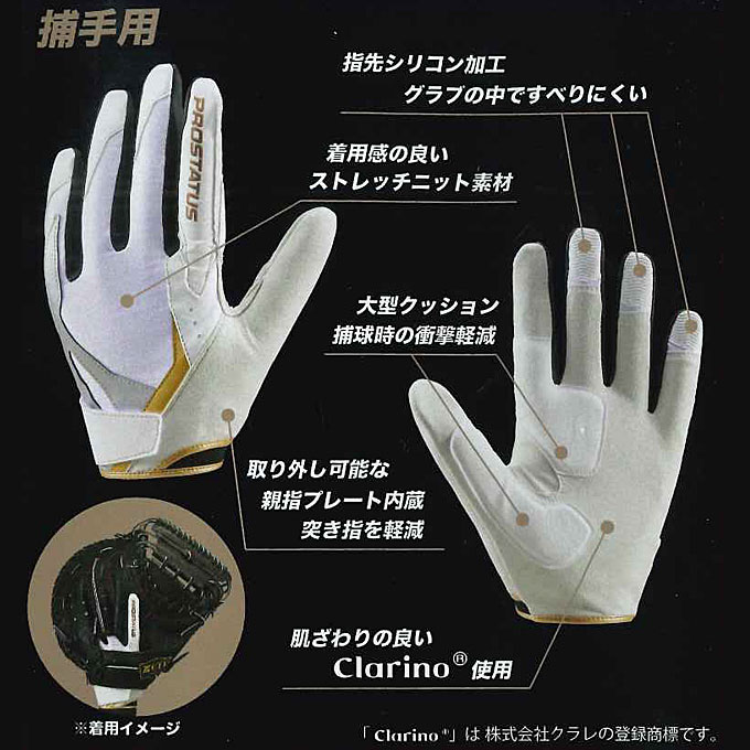 ZETT（ゼット）限定 プロステイタス 捕手用守備手袋 片手用 左手用 右