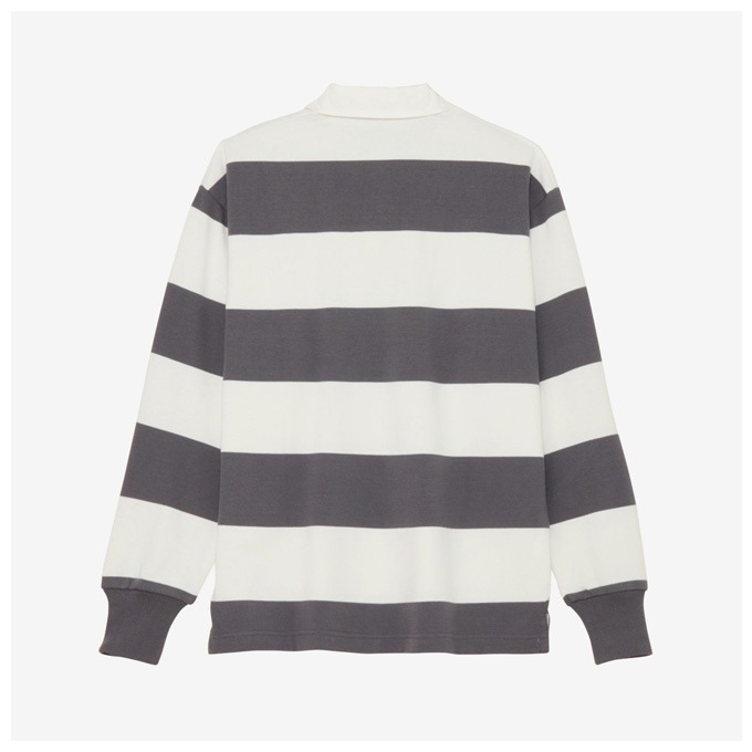 【美品】Canterbury ラガーシャツ グレー/ネイビー Canterbury（カンタベリー）4インチストライプラグビージャージ