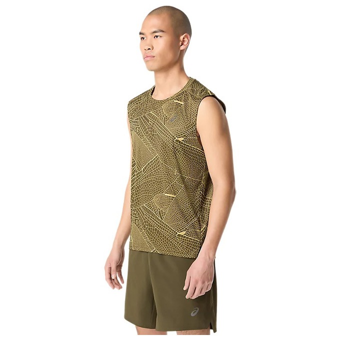 カーキ/Lのみ】ASICS（アシックス）グラフィックスリーブレスシャツ