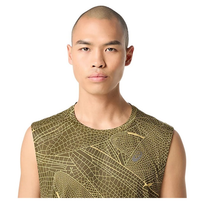 カーキ/Lのみ】ASICS（アシックス）グラフィックスリーブレスシャツ