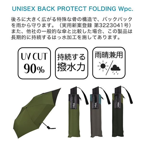 �ޤꤿ���߻� ���� UV���å� 90% �̶� ��� ��ǥ����� ���� 55cm UNISEX BACK PROTECT FOLDING wpc. ux004 ����� ���ؽˤ�