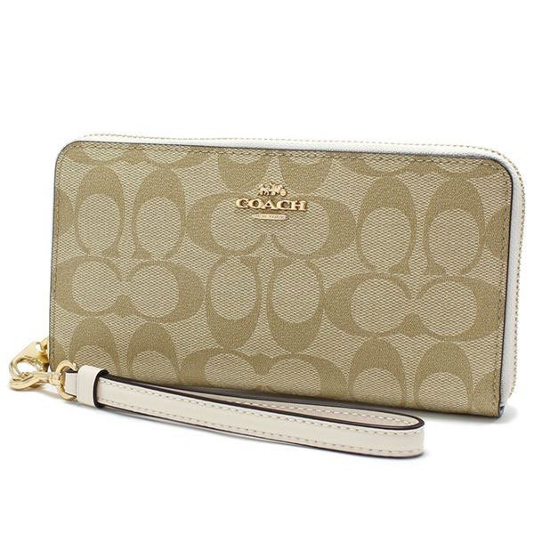 未使用✨COACH 長財布 ラウンドジップ ストラップ付 レザー チョークマルチ コーチ 長財布 ストラップ付き COACH ラグジュアリー ライトカーキ